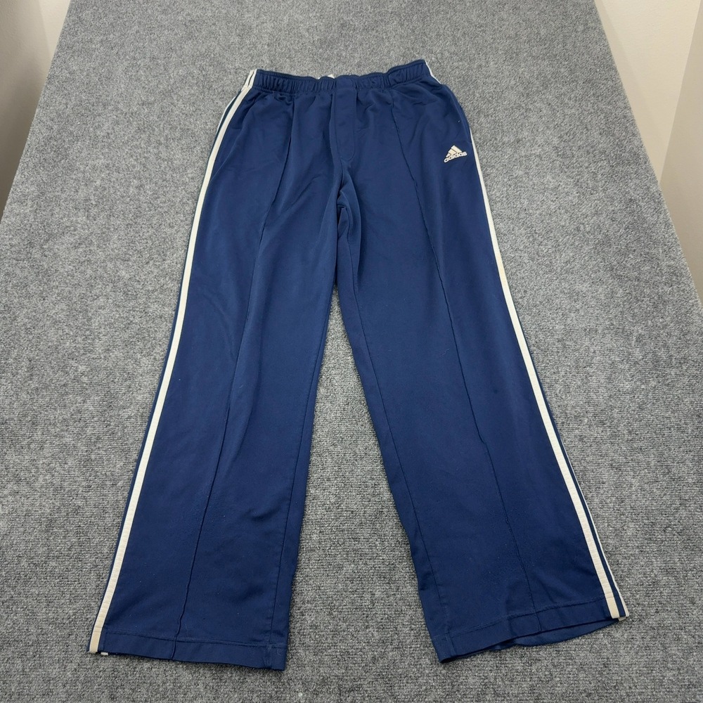 Adidas Track Pants Mens L Blue Polyester Three Stripe Athletic Streetwear